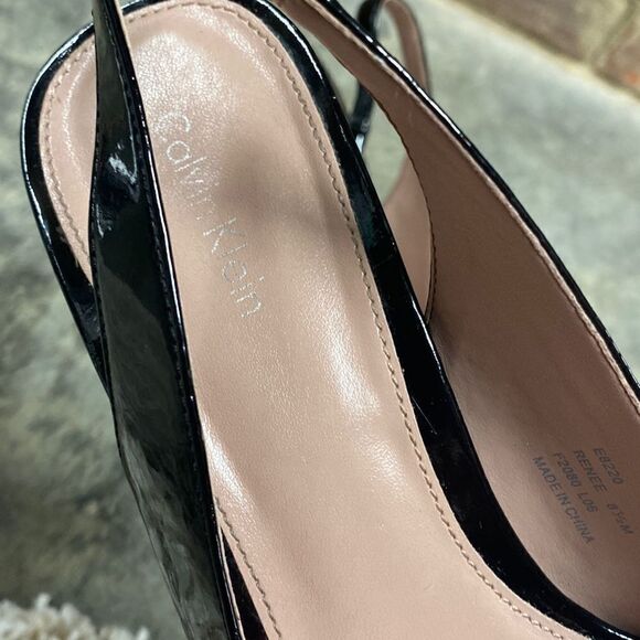 Calvin Klein Black Renee Patent Peep Toe SlingBack Heel Size 8.5 - Picture 7 of 8